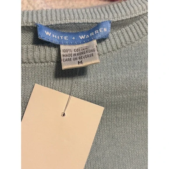 White + Warren Light Blue Beaded Cherry Knit Short Sleeve Sweater Top Womens y2k - Picture 8 of 8